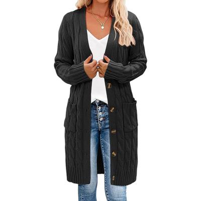 China Anti-Wrinkle Women's Chunky Knit Long Aran Cardigan With 2 Pockets Loose Knitwear Oversized Sweater for sale