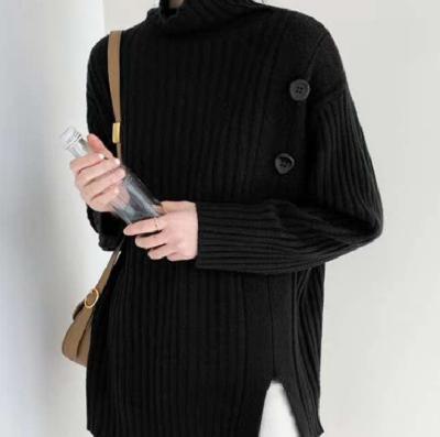 China Anti-wrinkle 2021 autumn and winter new women's neck sweater the top thickened loose medium length knitted base shirt for sale