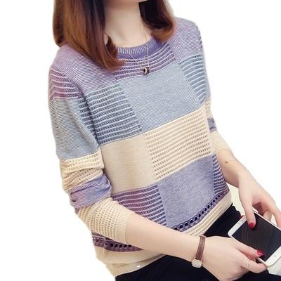 China Color Matching Winter Casual Wear Anti-wrinkle Sweater Women's Long Sleeve O-Neck Female Straight Knitted Sweater for sale