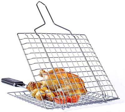 China Dustproof Non-Stick Stainless Steel BBQ Grill Basket Tools Grill Mesh For Portable Fish Burger Goldbaking BBQ Grilling Basket for sale