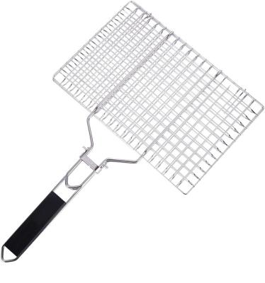 China Dustproof Stainless Steel BBQ Basket Fish Flesh Grill Vegetable Net With Wooden Handle for sale