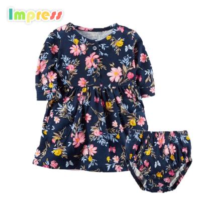 China Breathable Baby Clothing 2pcs Flower Printed Baby Dress With Shorts Set Baby Wear for sale