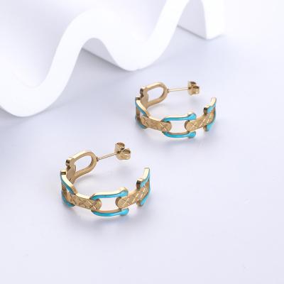 China FASHIONABLE Colorful Clasp Clasp Stainless Steel Circle Earring Stainless Steel Sense Design Blue Luster Earring Set With Custom Style for sale