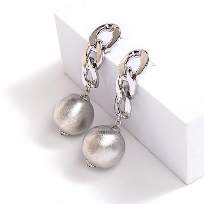 China Xinting Wholesale Fast Delivery Artificial Pearl Chain Silver Thick Cuban Women's Design Stud Earrings for sale