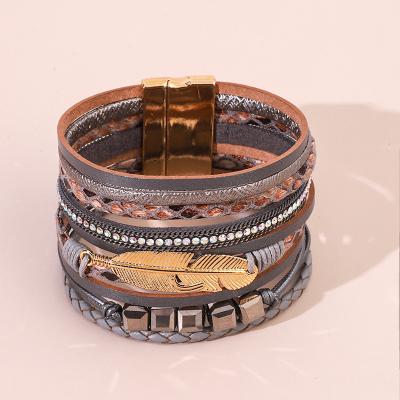 China Environmentally Friendly Classic Multilayer Leather Magnetic Clasp Unisex Gold Accessories Foil Leather Bracelet Buckle Accessories for sale