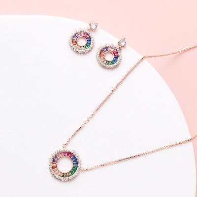 China Xinting Hot Sale Environmentally Friendly Rose Gold Earrings Set Valentine Christmas Gift Rainbow Colorful Circle For Women Teen Girls for sale