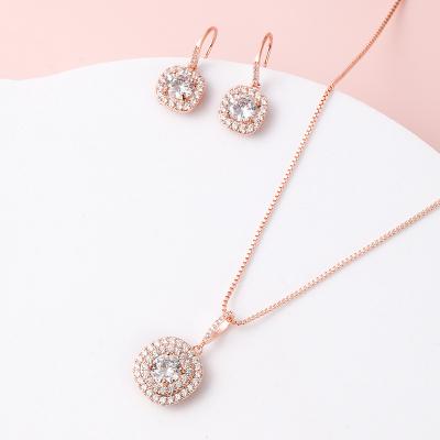 China Xinting Hot Sale Environmental Friendly Zircon 18k Gold Plated Necklace Earrings Wedding Gift Bride Sets For Women for sale