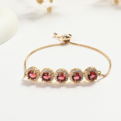 China FASHIONABLE Round Five Big Zircon Stones Full Of Adjustable Small Diamonds Gold Plated Copper Bangle Bracelet for sale