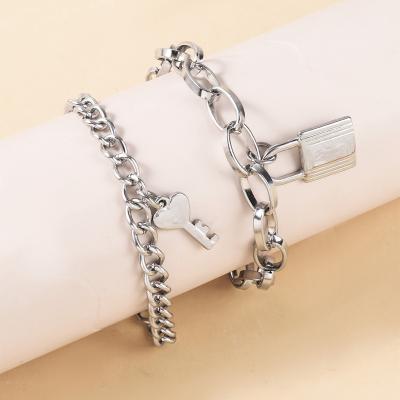 China Waterproof Charm Love Key And Lock Miss You Couple Bracelet Long DistanceStainless Steel Jewelry For Hip Hop for sale