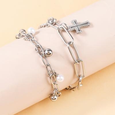 China Fashion Waterproof Chain Couple Bracelet Cross Bead Stainless Steel Ball Bracelet Lobster Buckle Neutral Stainless Steel Bracelet for sale