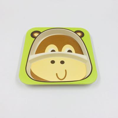 China Bamboo Fiber Cartoon Animal Decal Printing Bamboo Fiber Split Kids Plate for sale