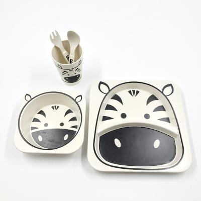 China For kids classic cartoon design bamboo fiber kids dinnerware sets with bowl, dish, mug. fork and spoon for sale