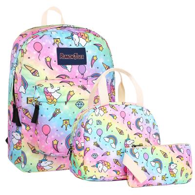 China Waterproof School Bag Set Including Lunch Box Bag and Pencil Bag 3 in 1 Unicorn Set Printing Unisex Student Backpack for sale