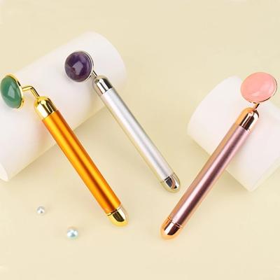 China Electric Face Massager Jade Roller Vibrating Rose Quartz Beauty Face Lift Relieve Fine Lines Wrinkle Skin Care Tools for sale