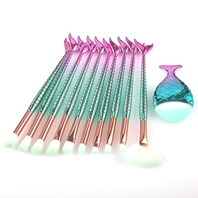 China Fan Sweep Makeup 11pcs Sweeps New Mermaid Makeup Brushes Cosmetic Makeup Brushes Eyebrow Eyeliner Base Kit for sale