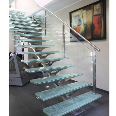 China Modern Prefab Steel Staircase Stringers Glass Stairs for sale