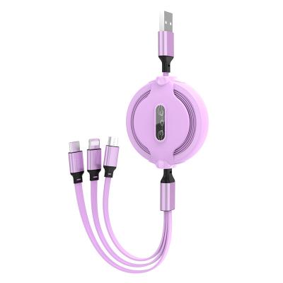 China MP3/MP4 Player Tape Hardware Produced New Colors 2.4A Retractable 5 In Round Three-in-One Data Cable For iPhone Android Type-C Phone for sale