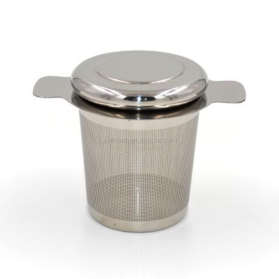 China Sustainable Double Handle Fine Mesh Tea Strainer Stainless Steel Loose Leaf Tea Infuser With Lid for sale