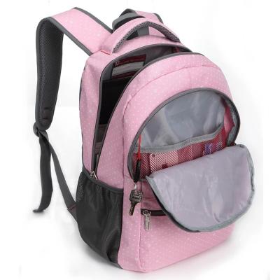 China Waterproof Wholesale Pink Laptop Backpack Polyester Schoolbag Large Capacity Multifunctional Pocket For Women for sale