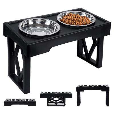 China Viable Pet Adjustable Heights Raised Dog Water Food Feeder Stainless Steel Bowl Stand Double Table Rack Stand for sale