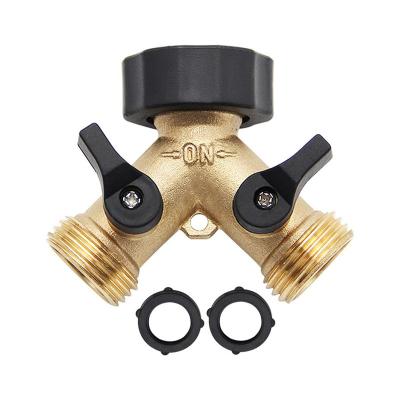 China Solid Brass Metal Body Backyard 2 Way Y Valve Garden Hose Connector Splitter Adapter Shower With Tripod for sale