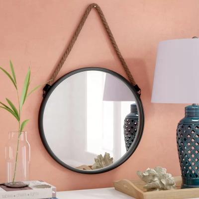 China Decorative Modern Bathroom Decorative Round Black Mirror With Rope for sale