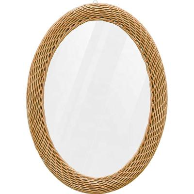 China Minimalist SWT Amazon Central Institute Of Statistics Warm Oval Bamboo Rattan Decorative Wall Mounted Mirror for sale