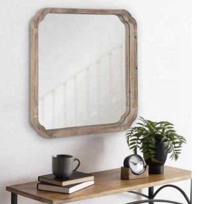 China Minimalist SWT Decorative Farmhouse Inspired Rustic Wood Square Wall Mirror for sale