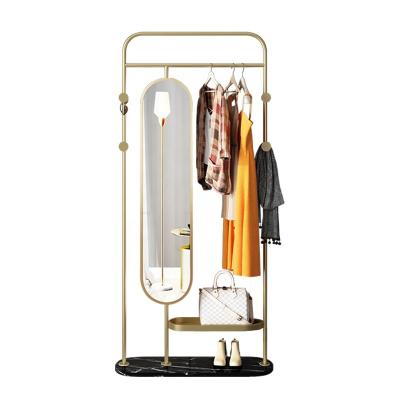 China SWT Cosmetic Hallway Integrated Large Gold Floor Mirror With Coat Rack for sale