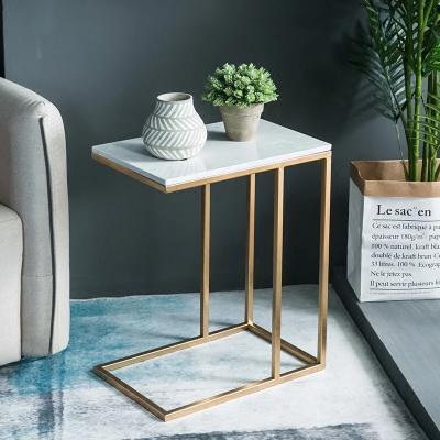 China Mirror Top SWT Modern Faux Marble Metal Small Sofa Top Single Side Table With C Shape Table for sale