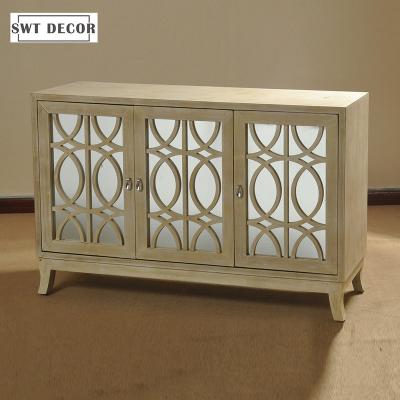 China SWT Eco-Friendly Factory Wholesale 3 Door Vintage TV Sideboard Mirror Accent Wooden Cabinet for Living Room Furniture for sale