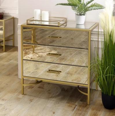 China Customized SWT Wooden Mirrored Living Room Mirror Furniture Antique Gold Metal Drawer Cabinet for sale