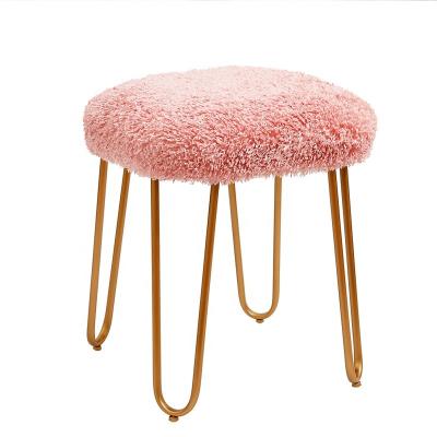 China SWT China Factory Wholesale Adjustable Frame Vanity Metal Upholstery Bench Pink Fur Stool(Other) for sale