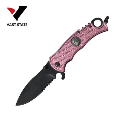 China Rose Stainless Steel Non-variable Aluminum Handle Folding Fruit Hunting Survival Outdoor Camping Knife for sale