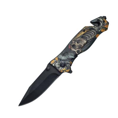 China 3D Non-variable Printing Skull Pattern Design Combat Camping Knife Outdoor Tool Pocket Survival Duty Tactical Hunting Folding Knives for sale