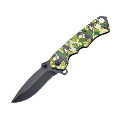 China Wholesale High Quality Non-variable Green Camouflage Coated Stainless Steel Folding Pocket Knife for sale