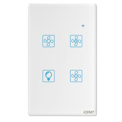 China KAISI USA 118 fireproof plastic standard fan switch tuya tempered glass + smart touch switches tuya wifi smart switch smart home white gold black for sale