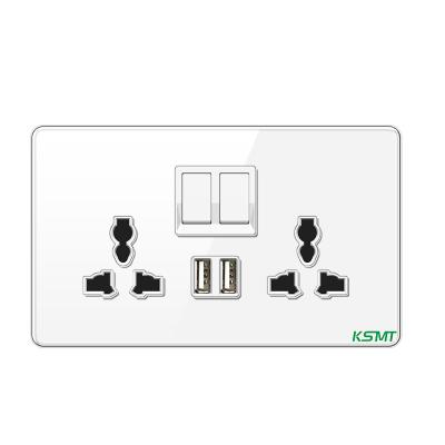 China KAISI Universal Residential/Multipurpose USB Wall Socket 13A Wall Power Socket With Dual USB Ports Tempered Glass Home Hotel Office Universal Wall Outlet for sale