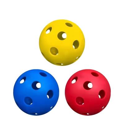 China Wholesale Plastic Balls 76MM Floorball Outdoor Practice Ground Hockey Soft Hockey Ball / Floor Hockey / Floorball / Pickleball Color Tape Pickleball Hole Plastic Balls Cheap for sale