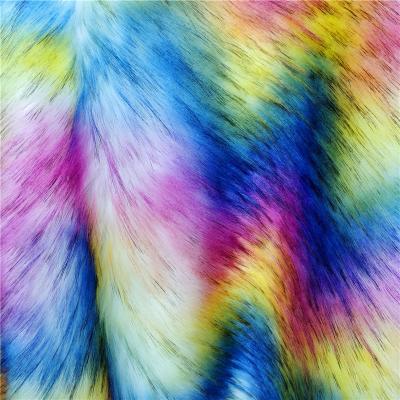 China Rainbow Color Faux Raccoon Fur Fabric Trick-dyed Long Pile For Women Coat Jacket for sale