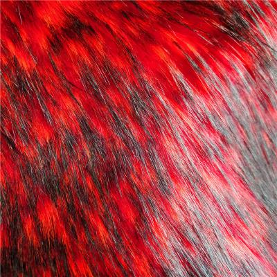 China Red Color Jacquard Faux Raccoon Fur Fabric Long Pile For Women Coat Jacket for sale