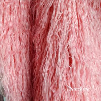 China Fire Retardant MAC Long Pile Plush Mongolian Lamb Faux Fur 100% Fire Retardant Fabric for sale