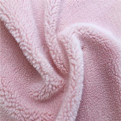 China Thick Sherpa Fur Fabric Auto Upholstery Pink Long Pile For Winter Women Coat for sale