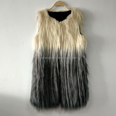 China Fashionable Fashion European Style Gradient Viable Women Print Faux Fur Vest With Sherpa Lining for sale