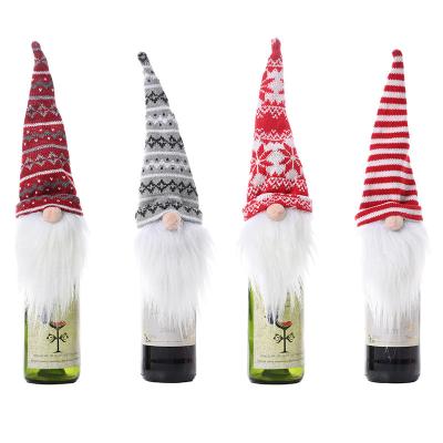 China Home Festival Decoration Wine Bottle Cover For Christmas Wine Bottle Topper Cover For Christmas Dining Decor Knitted Table for sale