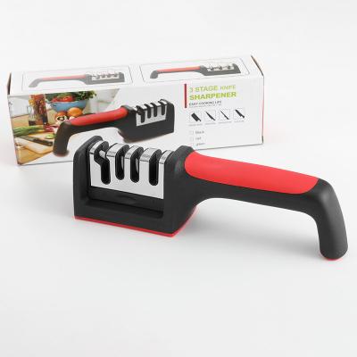 China Durable Multifunctional Handheld Knife Sharpener 3 and4 Steps Type Quick Sharpening Tool With Non-Skid Base for sale