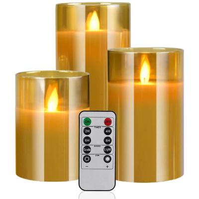 China Led Set of 3 Flameless Flickering Christmas Wax Candles Battery Operated Home Decor Flameless Candle for sale