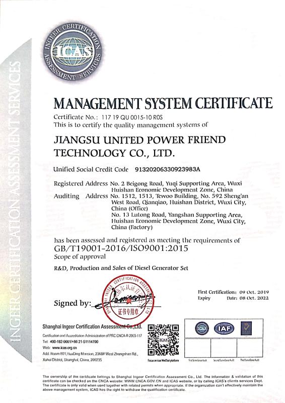 ISO9001 - Jiangsu United Power Friend Technology Co., Ltd.