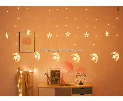 China 136 L Indoor Warm White Decorative Christmas Led String Moon Stars Curtain Culmination Light for sale