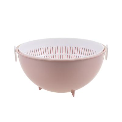 China Portable Multi-Function Fruit Vegetable Strainer Sieve Portable Plastic Double Layer Basket Wash Drainer for sale